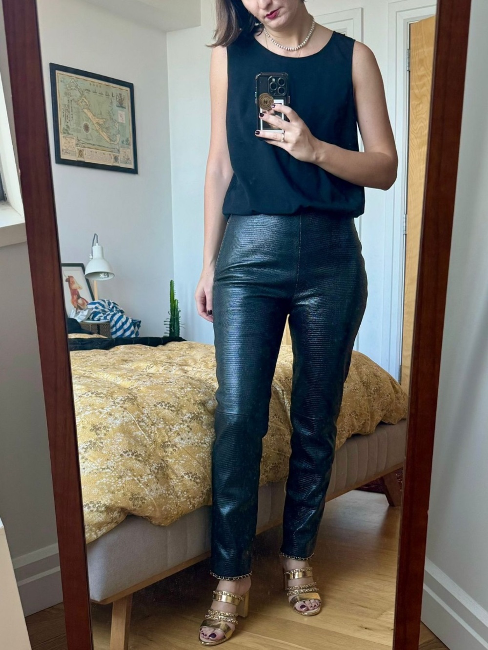 CHANEL Black High-RiseLeather Straight Pants